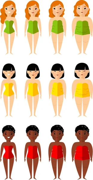 Vektorové ilustrace sada tuku a štíhlá žena. Pojem dieta. — Stockový vektor