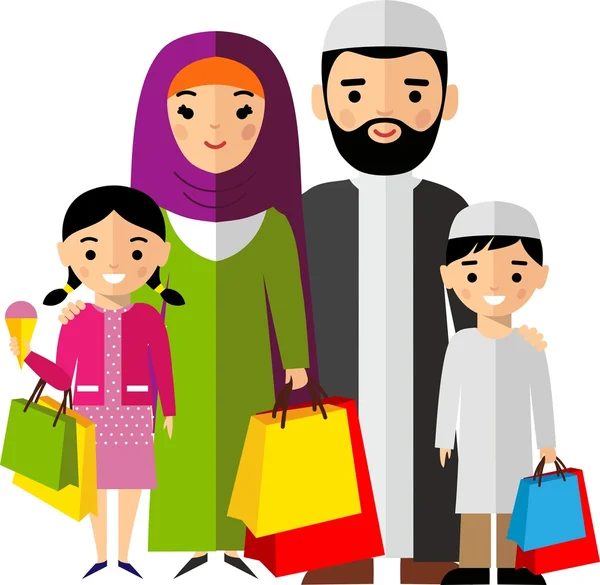 Concepto de compras con gente árabe en estilo colorido . — Vector de stock