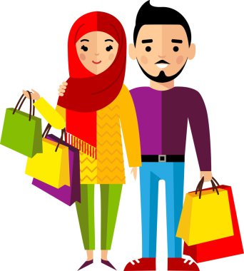 Renkli tarzı Arap insanlarla alışveriş kavramı.