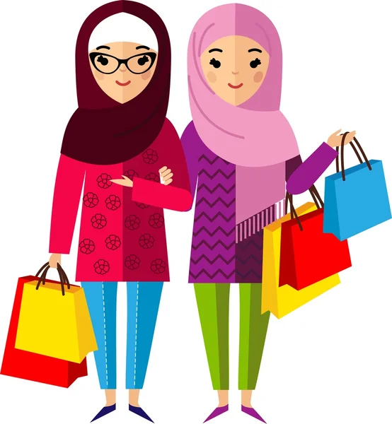 Shopping concept met Arabische mensen in kleurrijke stijl. — Stockvector