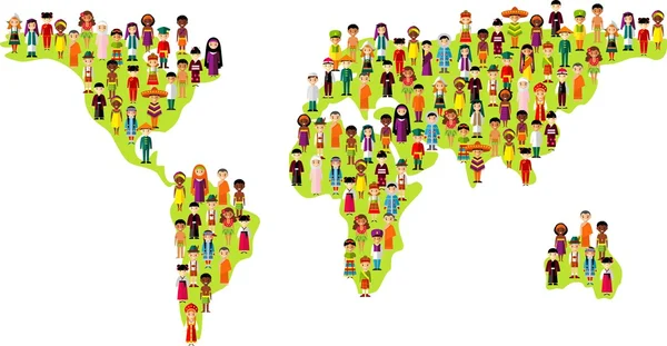 Kaart van vector illustratie multiculturele nationale kinderen op de planeet aarde — Stockvector