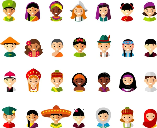 Ilustracja wektorowa avatar wielokulturowym krajowych dzieci, osób — Wektor stockowy