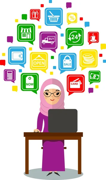 On-line vásárlás koncepció arab manager — Stock Vector