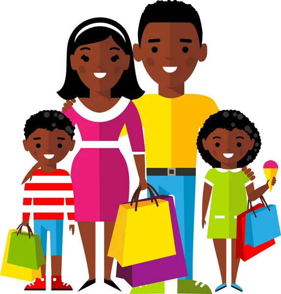 Concepto de compras con comprador de la familia afroamericana . — Archivo Imágenes Vectoriales