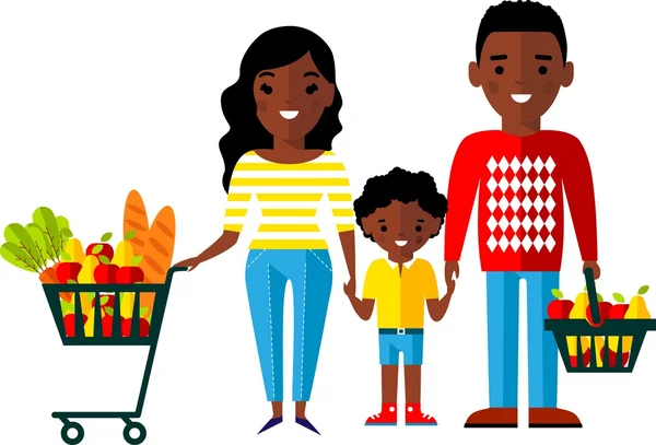 Shopping concept with african american family buyer. — Stock Vector