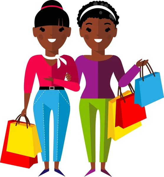 Afrikalı-Amerikalı kadın, kız, Bayan alıcı alışveriş kavramı. — Stok Vektör