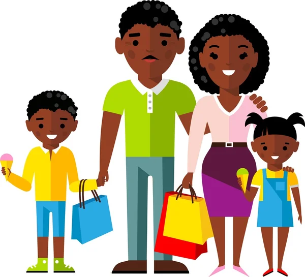 แนวคิดการช้อปปิ้งกับผู้ซื้อครอบครัวชาวแอฟริกันอเมริกัน . — ภาพเวกเตอร์สต็อก
