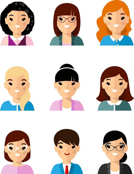 Set of business avatar european peoples in flat colorful style