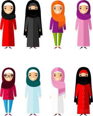 Çizgi film farklı Arap insanlar kadın düz Stil kümesi.