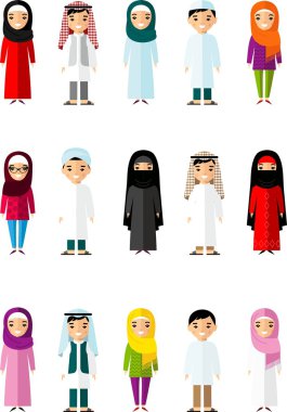 Çizgi film farklı Arap insanlar düz Stil kümesi.