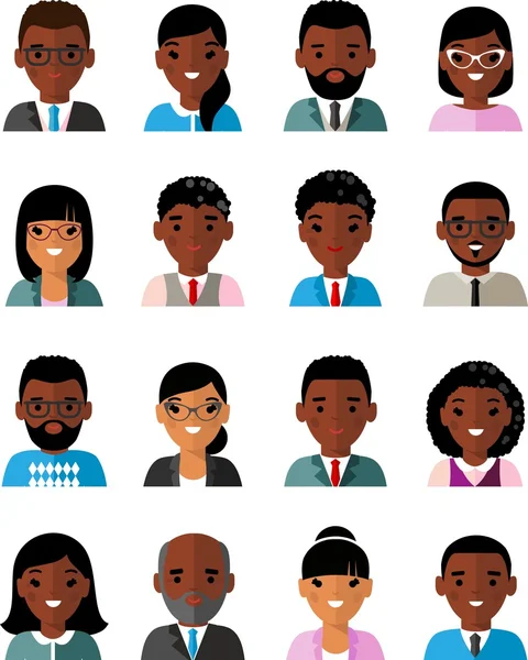 İş avatar Afro-Amerikan halklar düz Stil kümesi — Stok Vektör