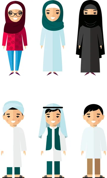 Cartoon verschiedene arabische Menschen in flachem Stil. — Stockvektor