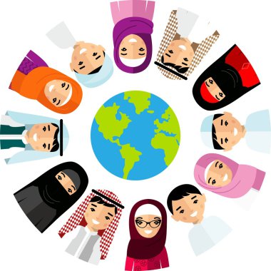 Farklı Arap çocuklar, gezegen yeryüzündeki insanların vektör çizim