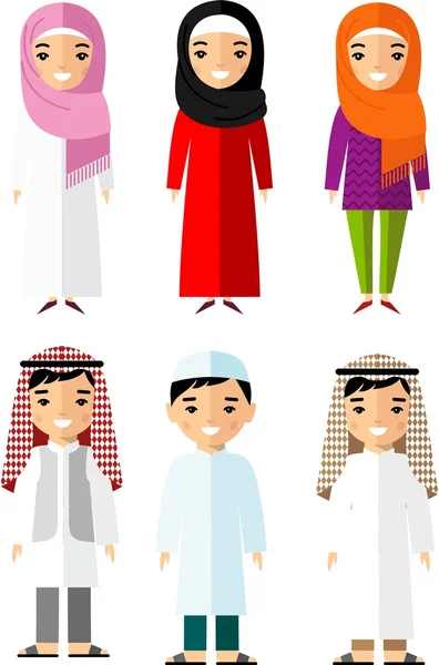 Set of cartoon different arab people in flat style. — Stock Vector
