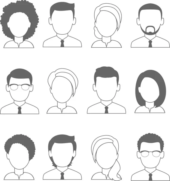 Conjunto de diferentes negocios avatar mujer hombre en blanco y negro paleta de colores. — Vector de stock