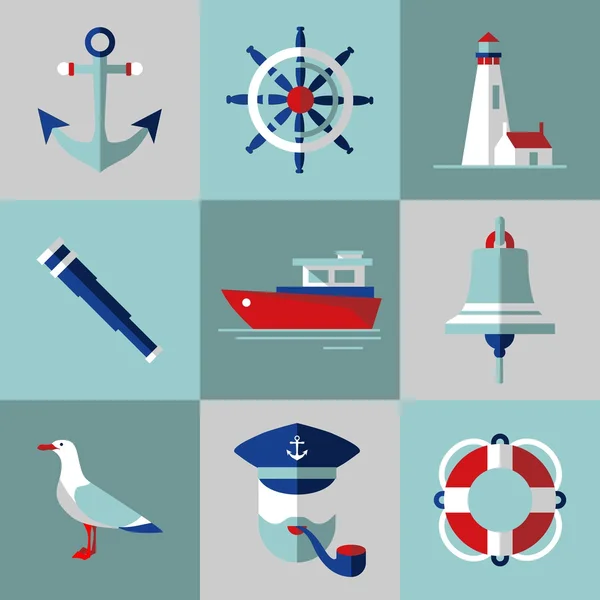 Iconos de mar en estilo plano — Archivo Imágenes Vectoriales