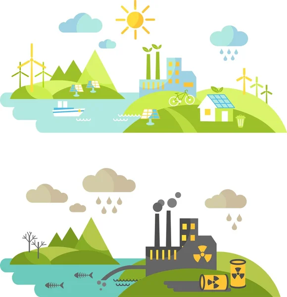 Panoramic landscape with ecology concept and concept pollution — Stock Vector