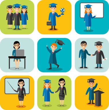 Düz tasarım konsepti ile mezunları, eğitim için öğrenme öğretmen