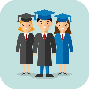 Öğrenciler mezuniyet elbisesi ve kolej kümesi