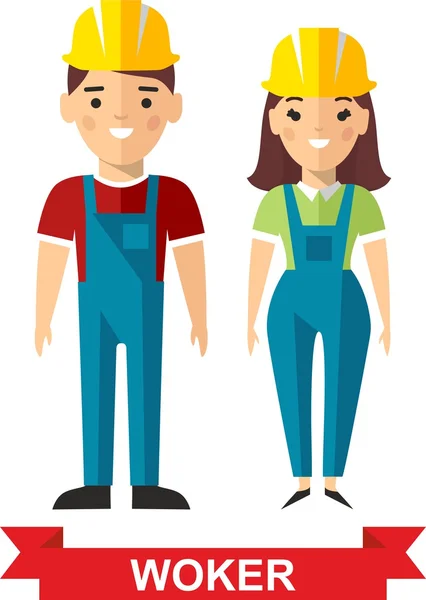 Set of vector  worker man and  worker woman — Stock Vector