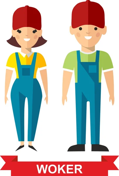 Set of vector  worker man and  worker woman — Stock Vector