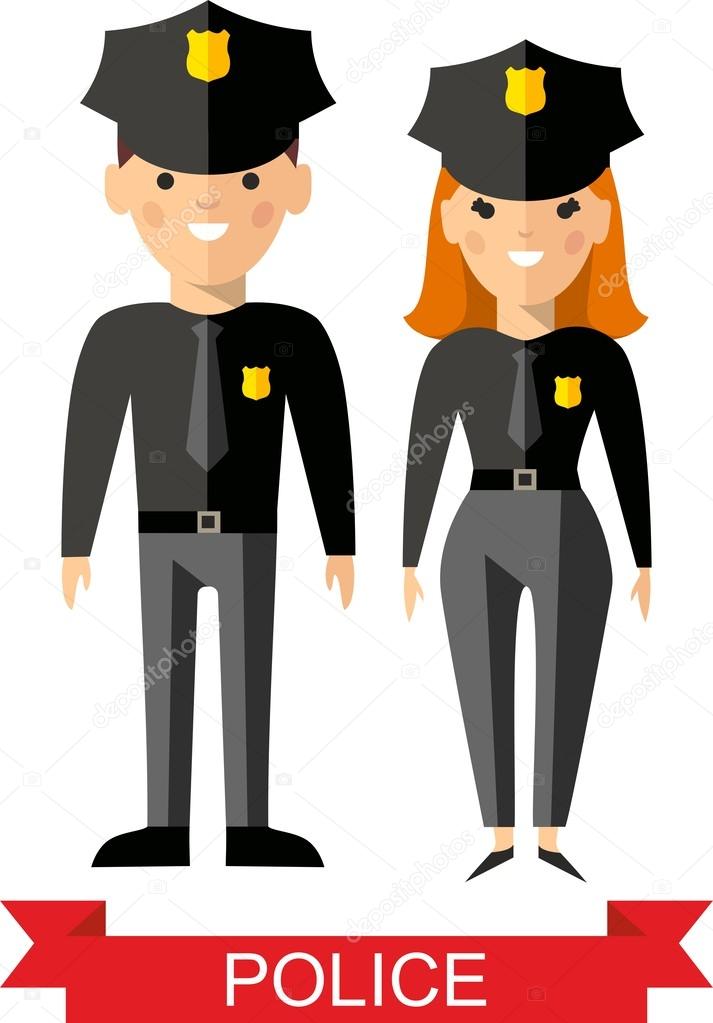 Set of vector  police peoples, policeman and  police woman