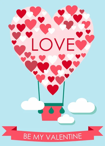 Tarjeta de San Valentín con globo volador en forma de corazón — Vector de stock