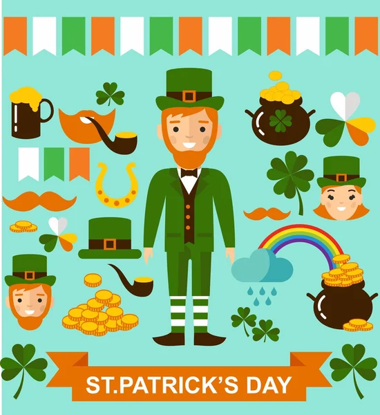 Set of leprechaun characters poses — Stock Vector