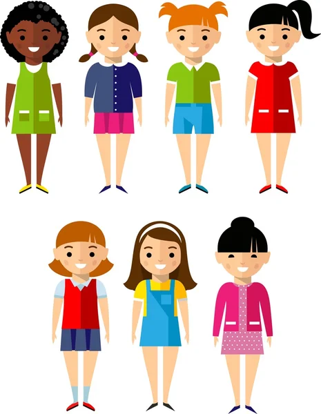 Set of children girls icons — Stock Vector