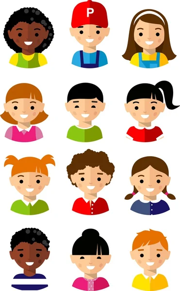 Set cartoon kinderen gezicht — Stockvector