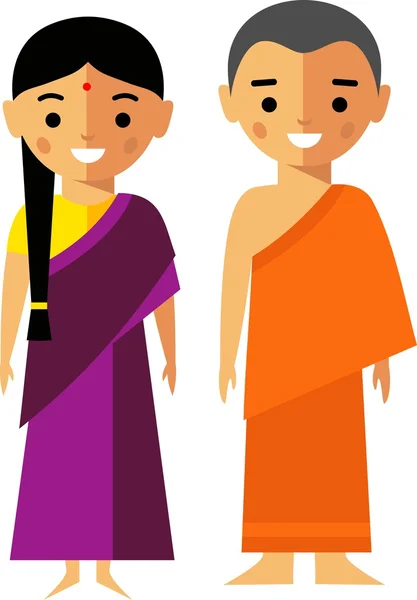 Ilustración vectorial del monje y la mujer de la India — Vector de stock