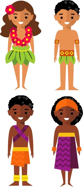 Vector illustration of african-american, hawaiian children — Stock Vector