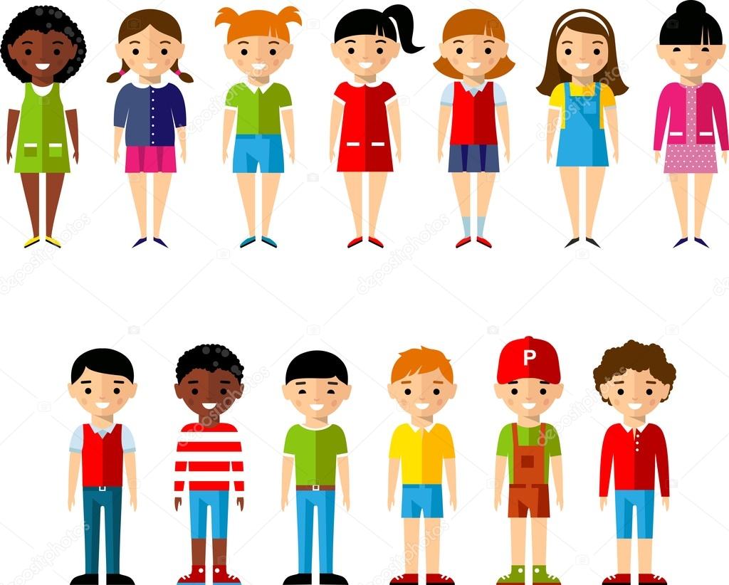 Set of children boys and girls icons