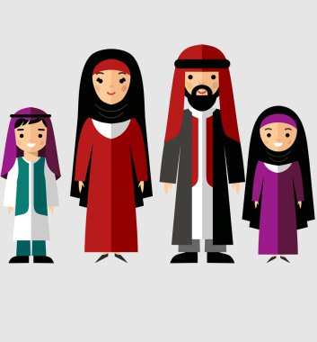 Ulusal giysiler içinde Arap aile vektör renkli çizim