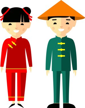 Vector illustration of chinese children, boy, girl, people clipart