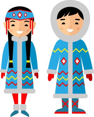 Vektör çizimi eskimo çocuk, evlat, kız, insanlar