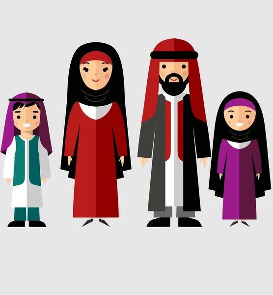 Kleurrijke vectorillustratie van Arabische familie in nationale kleding — Stockvector