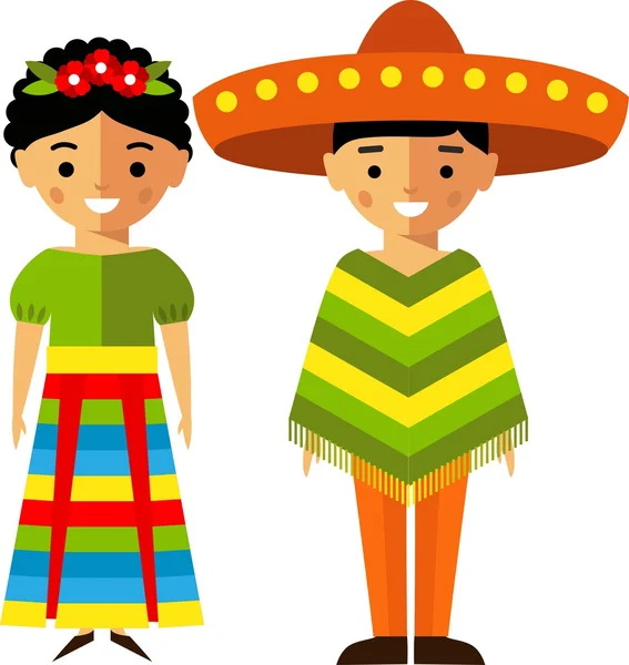 Vector illustration of mexican children, boy, girl, people — Stock Vector