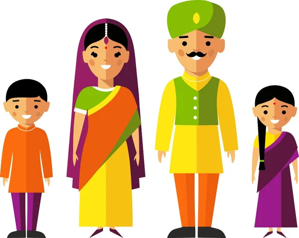 Vector colorful illustration of indian  family in national clothes — Stock Vector