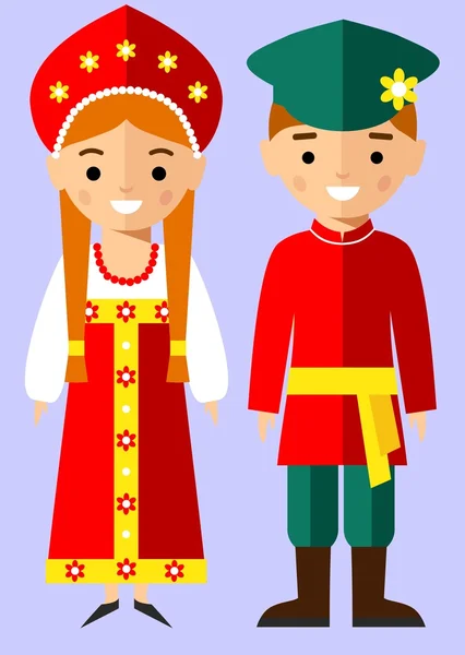 Векторная иллюстрация русских детей, мальчика, девочки, людей — стоковый вектор