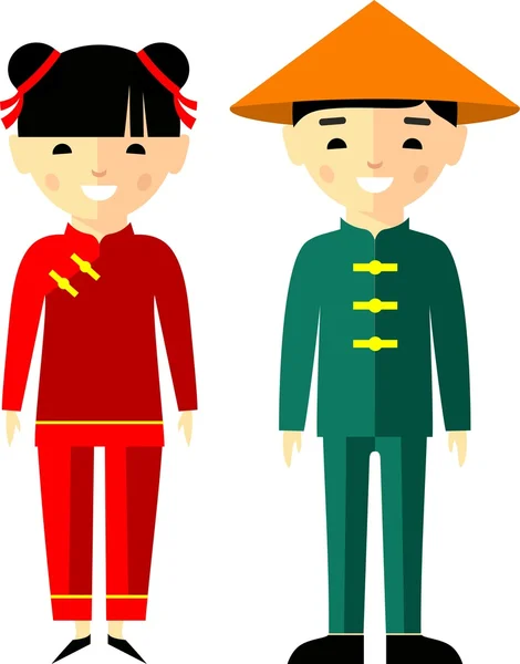 ベクトル イラストの中国の子供たち、男の子、女の子、人 — ストックベクタ