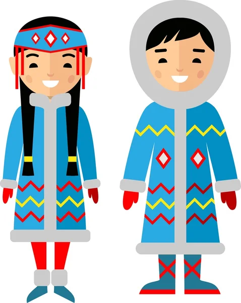 Vector illustration of eskimo children, boy, girl, people — Stock Vector