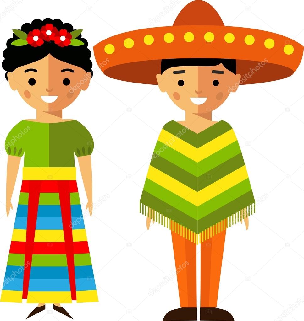 Vector illustration of mexican children, boy, girl, people