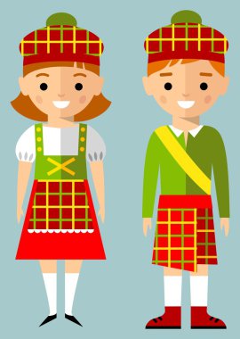 Vektör çizimi scot çocuk, evlat, kız, insanlar