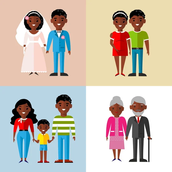 Conjunto de pareja de boda, padres embarazadas, abuelos, familia joven — Vector de stock