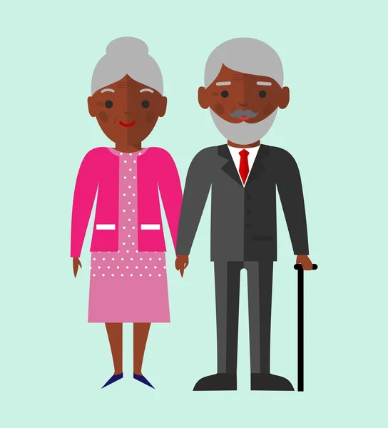 Vector colorful illustration of african american old pensioner family — Stock Vector