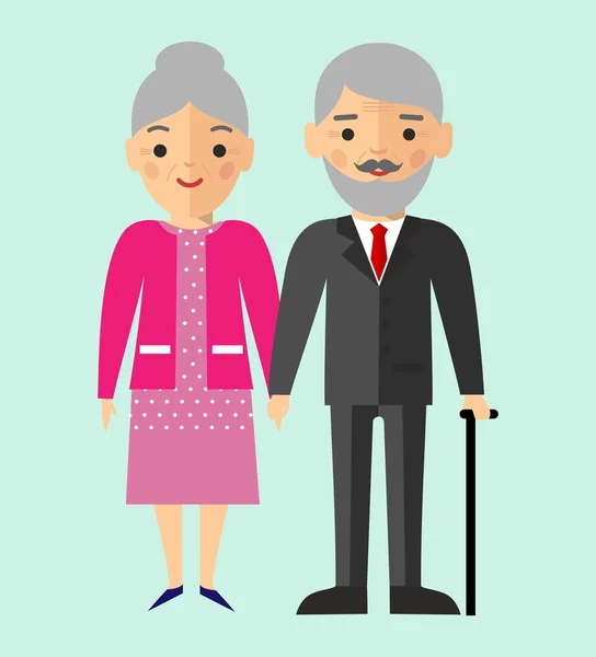 Vector colorful illustration of european,white old pensioner family — Stock Vector