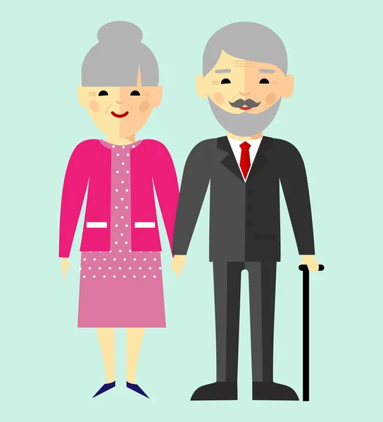 Vector colorful illustration of asian, chinese, japanese old pensioner family — Stock Vector