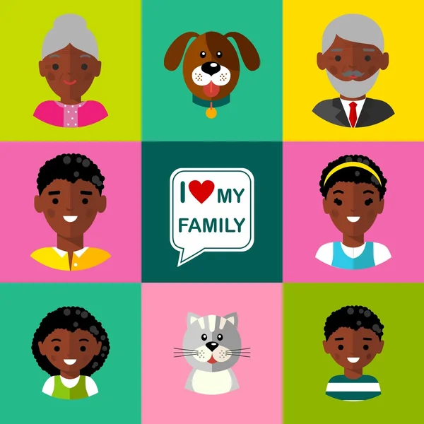 Vektor bunte Illustration der afrikanisch-amerikanischen Rentnerfamilie — Stockvektor