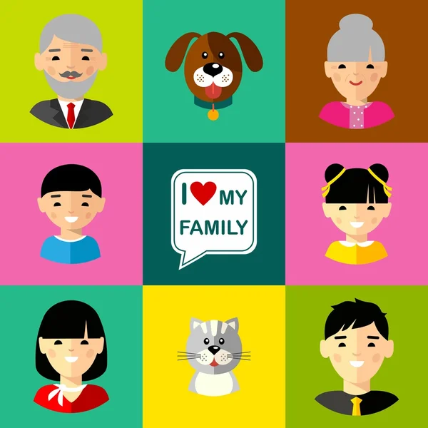 เวกเตอร์ภาพสีสันของครอบครัวผู้เกษียณอายุชาวญี่ปุ่นเอเชีย จีน — ภาพเวกเตอร์สต็อก